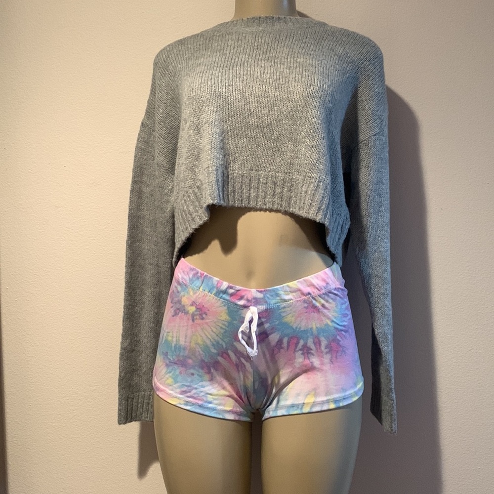 Crop knit heather grey sweater